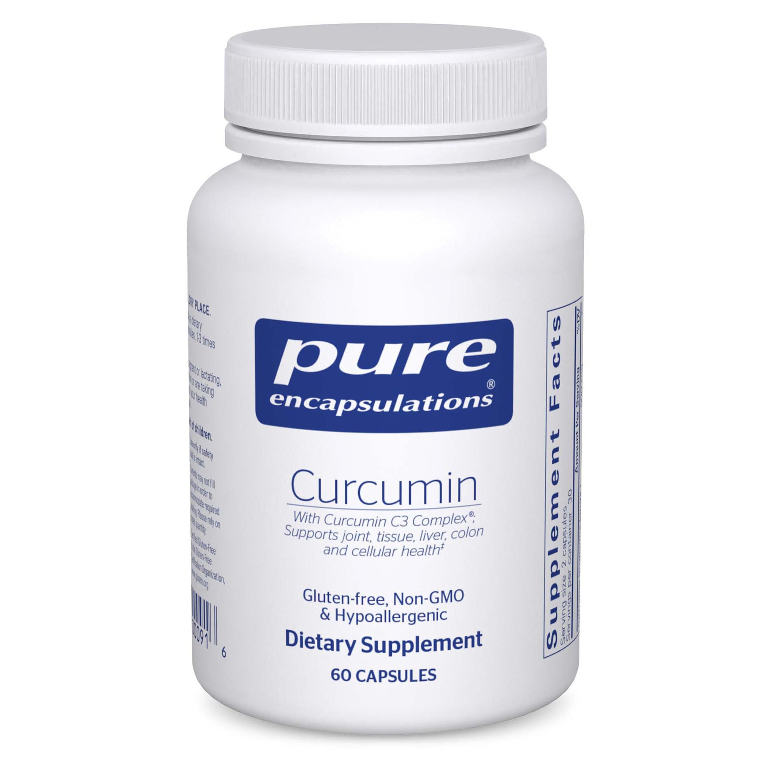 Pure Encapsulations Curcumin 500 mg bottle with 60 vegan capsules for joint support.
