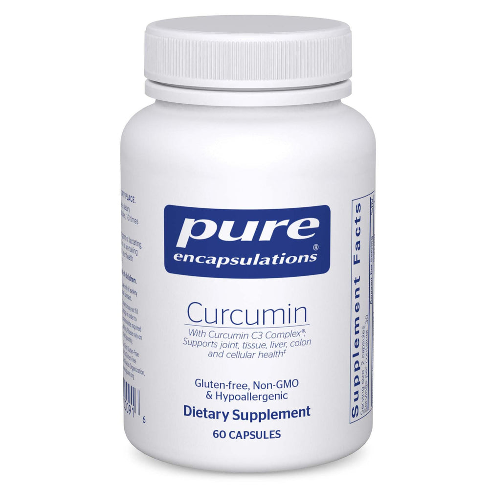 Pure Encapsulations Curcumin 500 mg bottle with 60 vegan capsules for joint support.