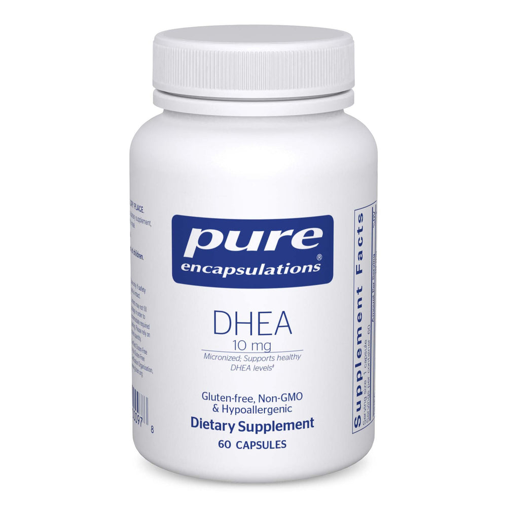 Pure Encapsulations DHEA 10 mg bottle front for easy daily dosing and adrenal support