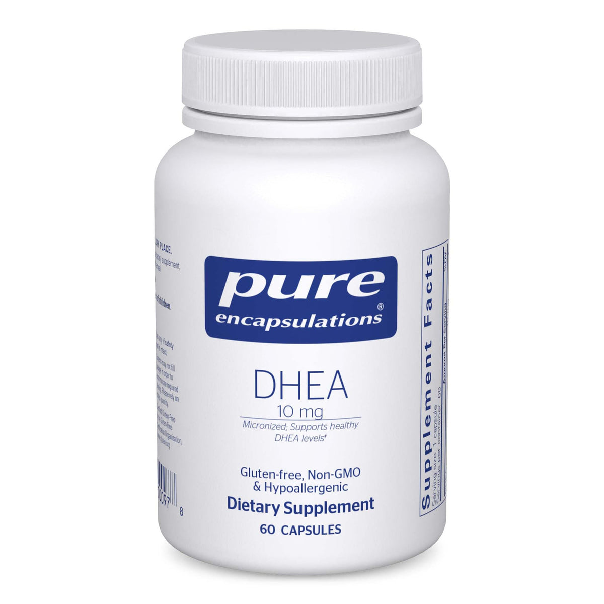Pure Encapsulations DHEA 10 mg bottle front for easy daily dosing and adrenal support