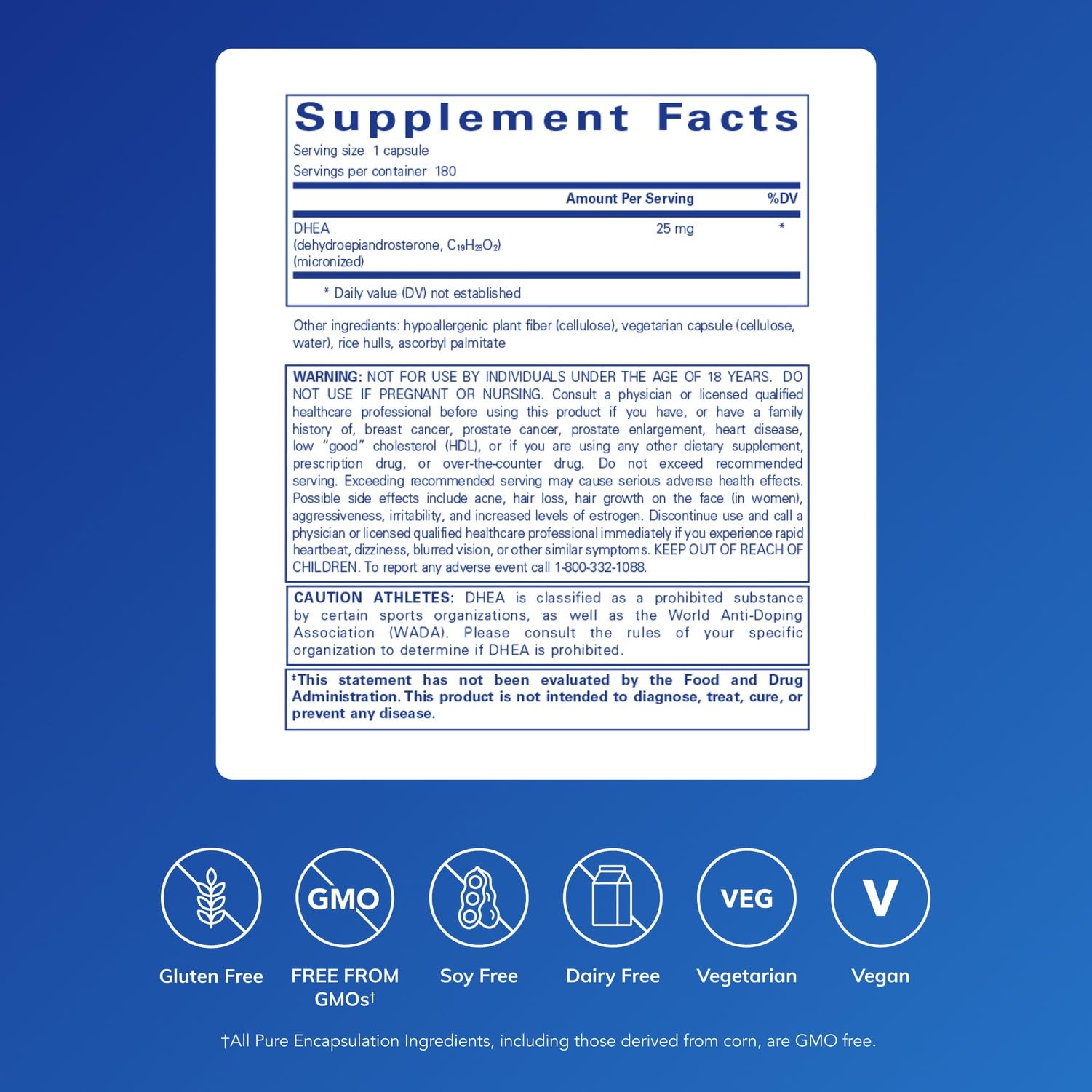 DHEA 25 mg capsules ready for daily use to support energy and balance.