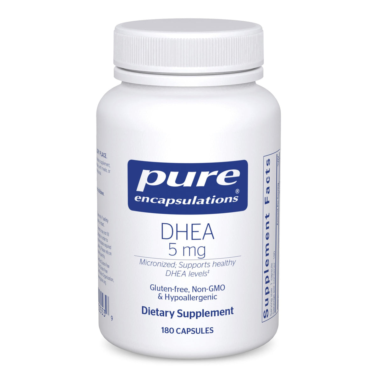 Pure Encapsulations DHEA 5 mg micronized capsules for enhanced absorption.