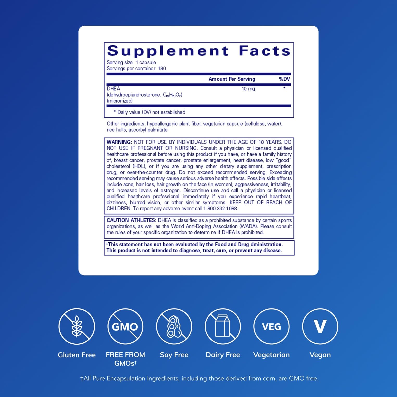 Pure Encapsulations DHEA capsules close-up highlighting micronized form for better absorption.
