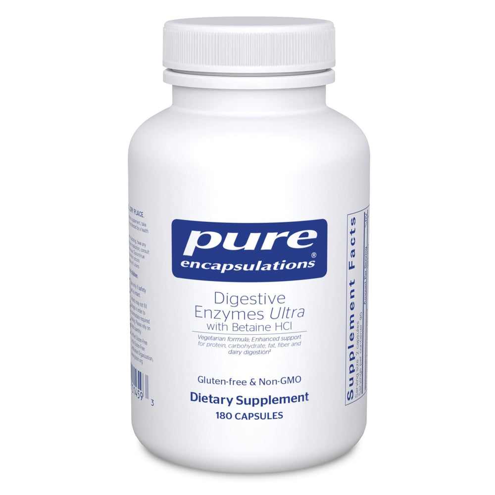 Pure Encapsulations Digestive Enzymes Ultra bottle showing vegetarian blend for digestion support
