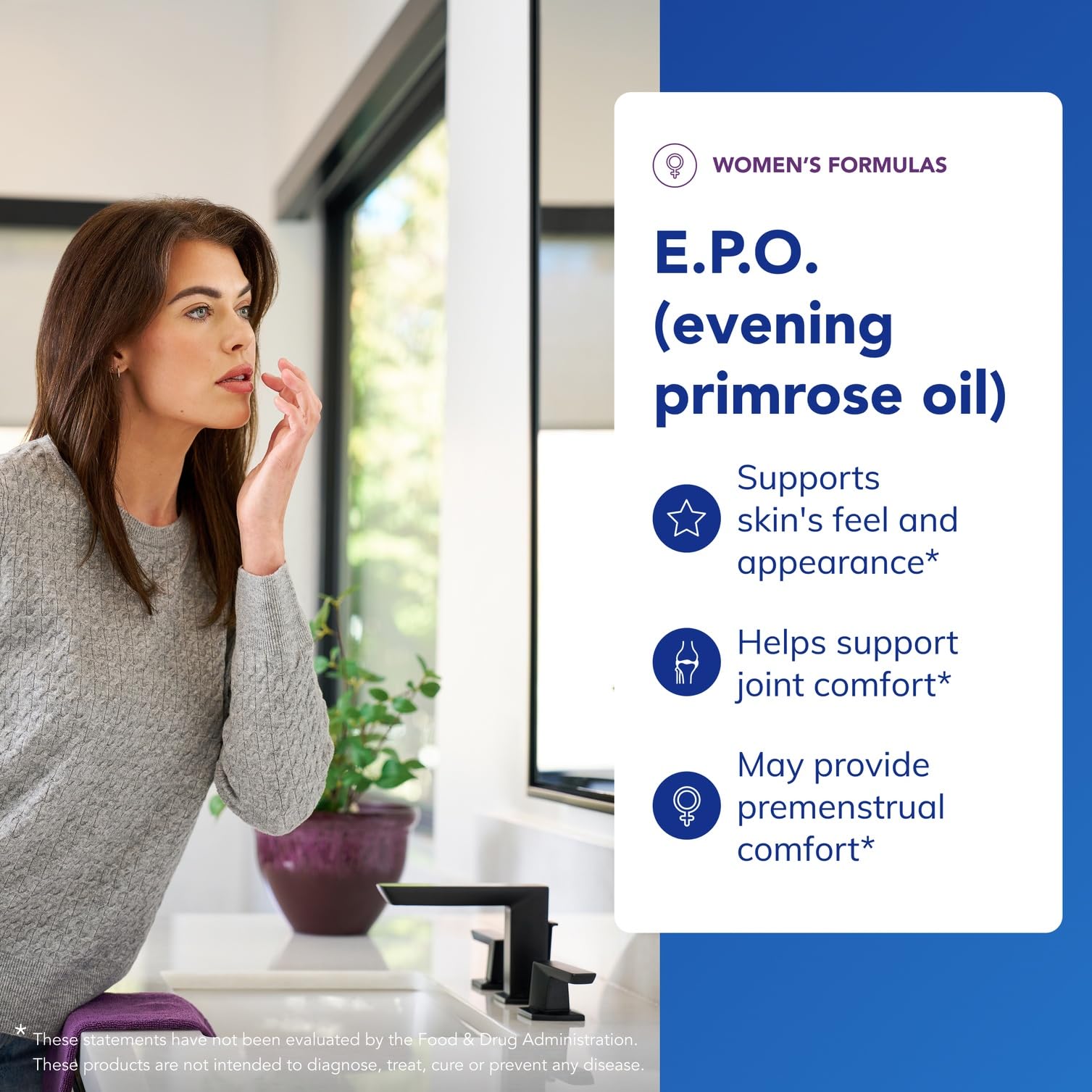 E.P.O. label graphic highlights 9% GLA and hypoallergenic formula.
