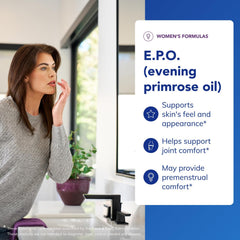 E.P.O. label graphic highlights 9% GLA and hypoallergenic formula.
