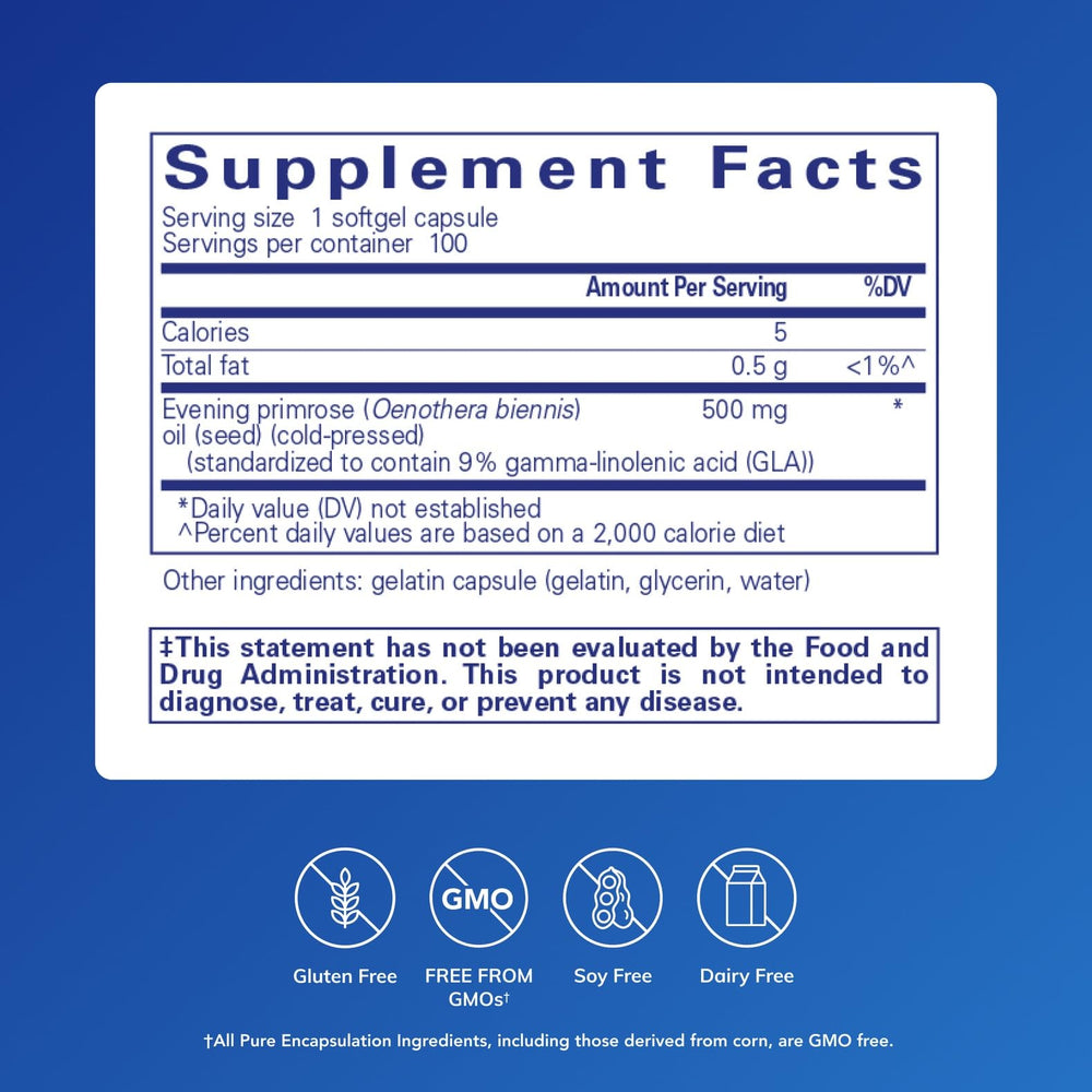 Close-up of E.P.O. softgel capsules for gentle daily intake.