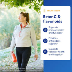 Bottle pour of Ester-C Flavonoids showing easy daily dosing