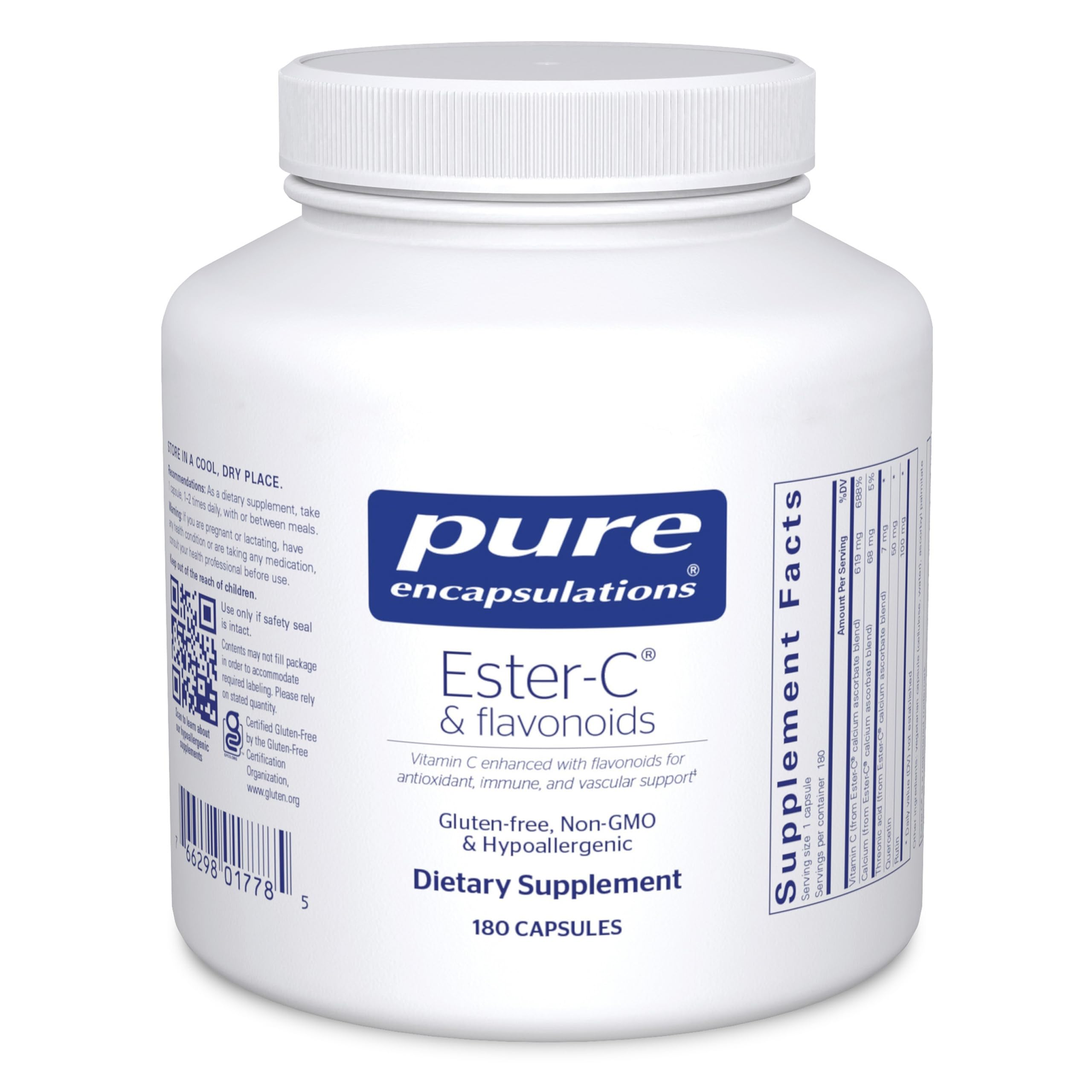 Pure Encapsulations Ester-C Flavonoids bottle for immune support and gentle digestion