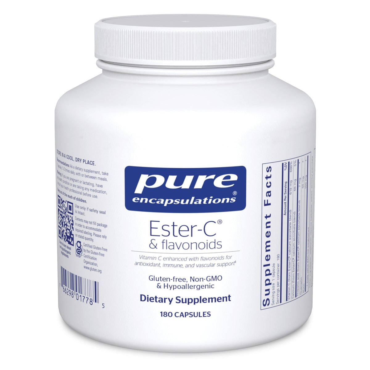 Pure Encapsulations Ester-C Flavonoids bottle for immune support and gentle digestion