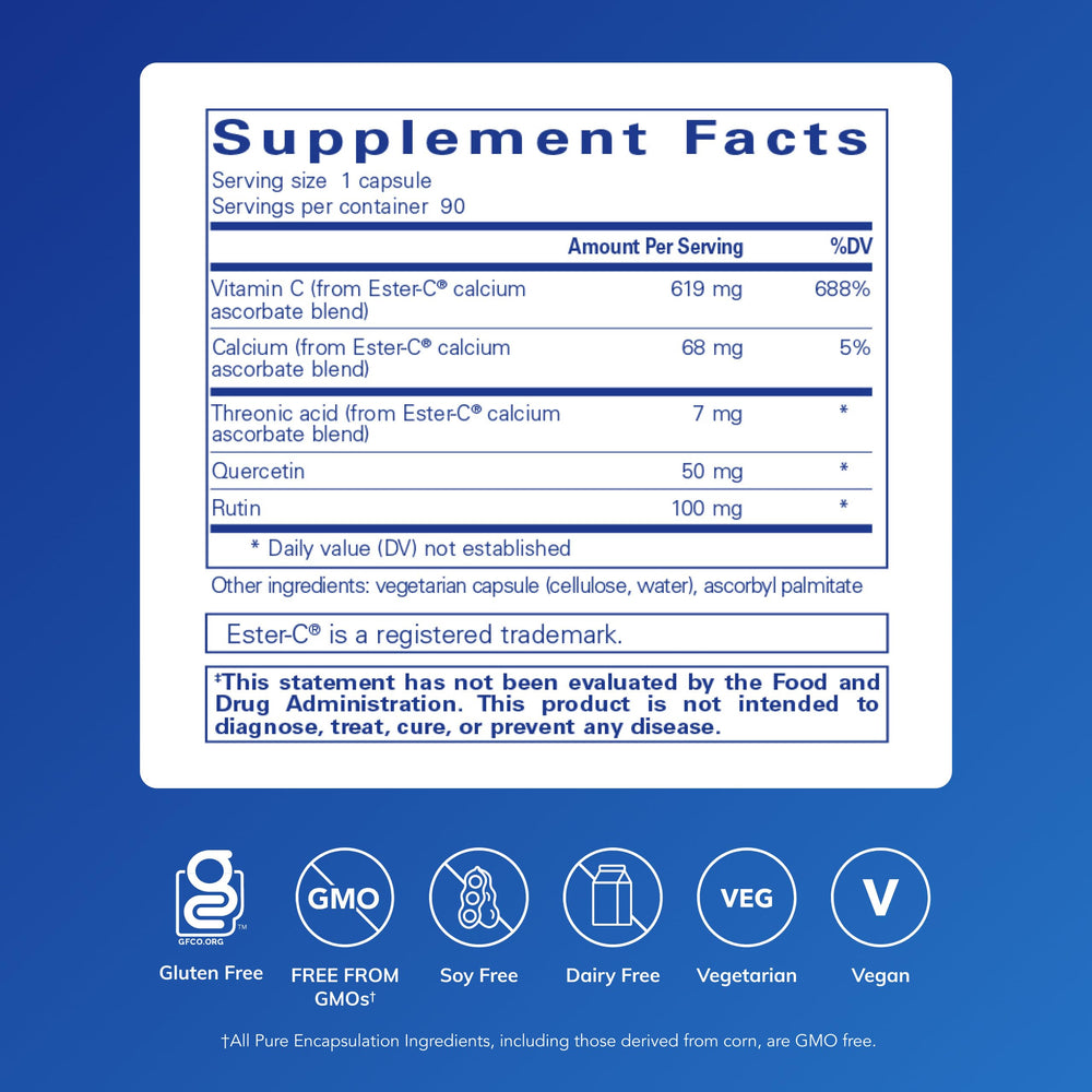 Pure Encapsulations Ester-C & Flavonoids capsules demonstrate easy daily use.
