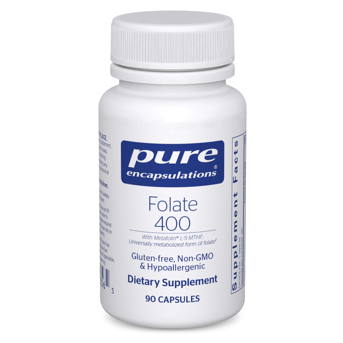 Pure Encapsulations Folate 400 bottle front promoting premium quality
