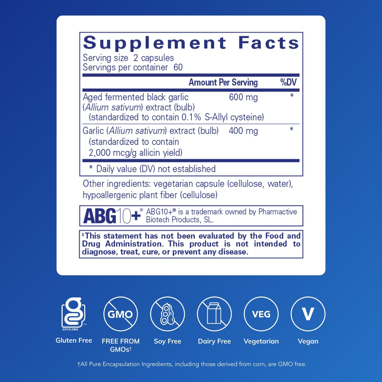 Pure Encapsulations Garlic Complex capsules close-up, convenient daily immune health option