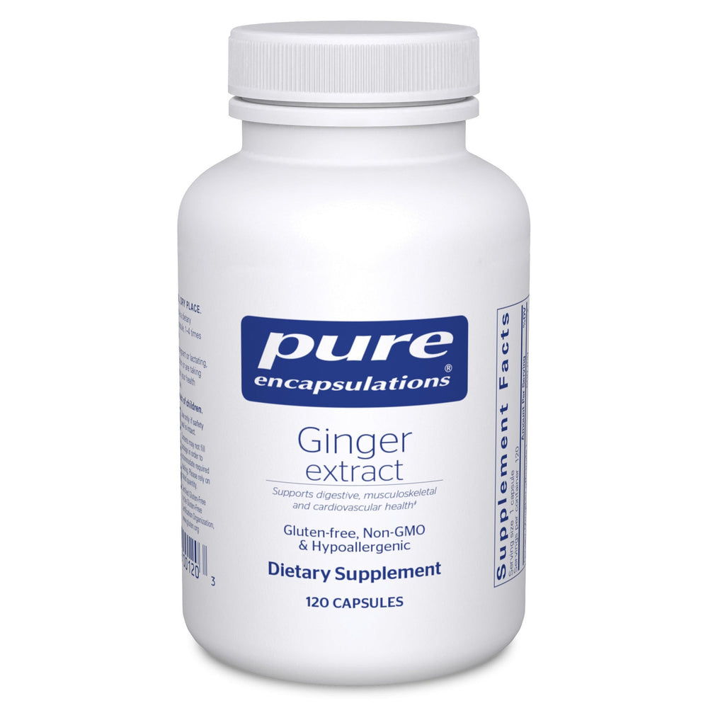 Pure Encapsulations Ginger Extract bottle front for everyday digestive support.