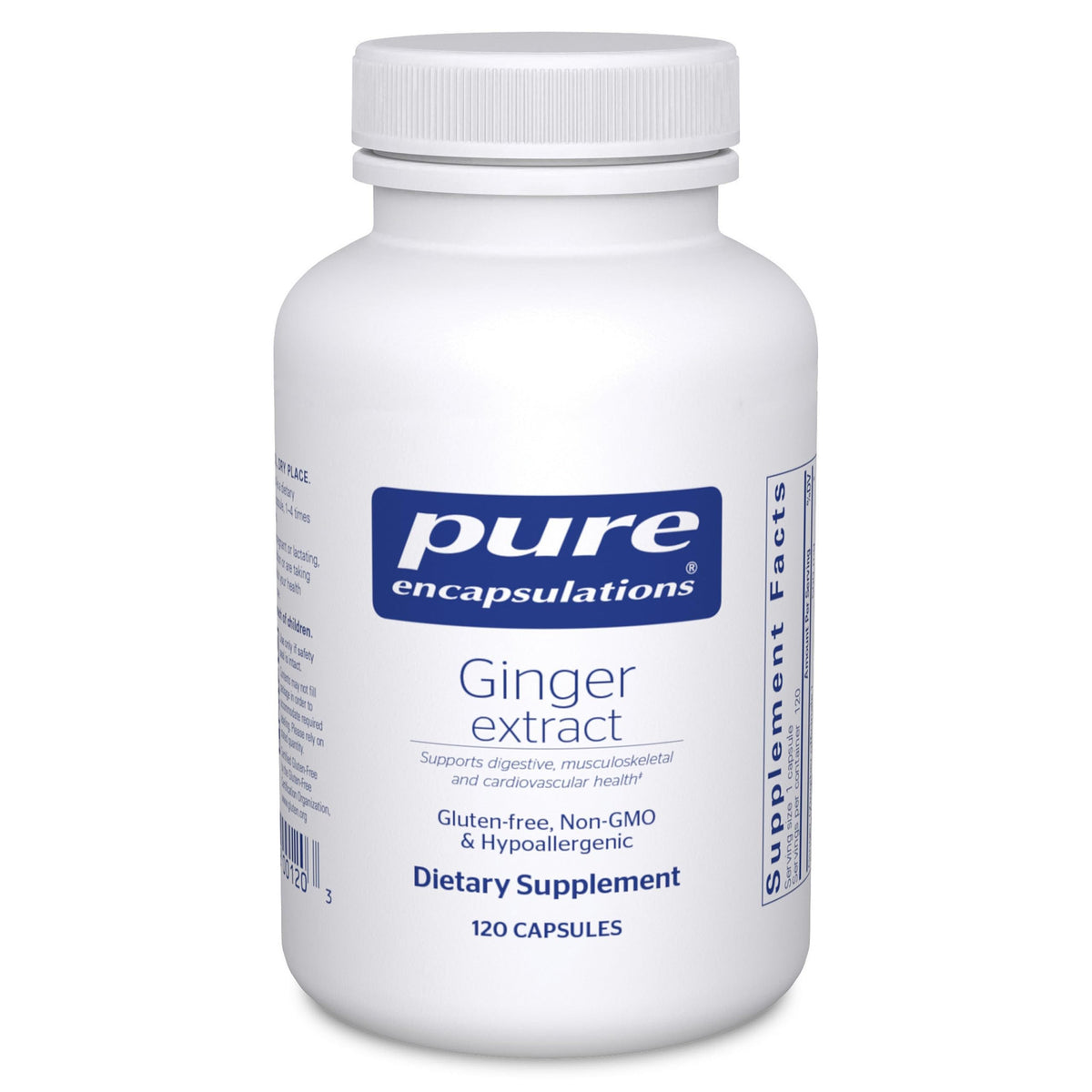 Pure Encapsulations Ginger Extract bottle front for everyday digestive support.