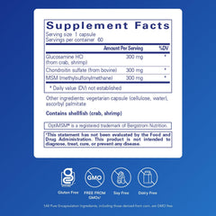 Capsules show 300 mg dosage for glucosamine and MSM use