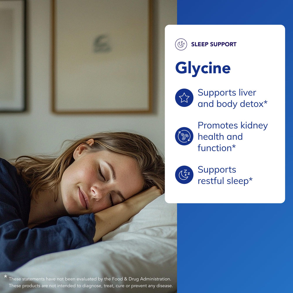 Pure Encapsulations Glycine bottle label detail shows vegan and gluten-free status