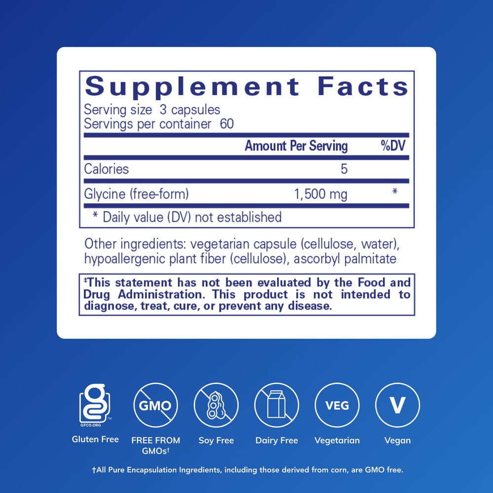 Pure Encapsulations Glycine capsules close-up for easy daily supplementation