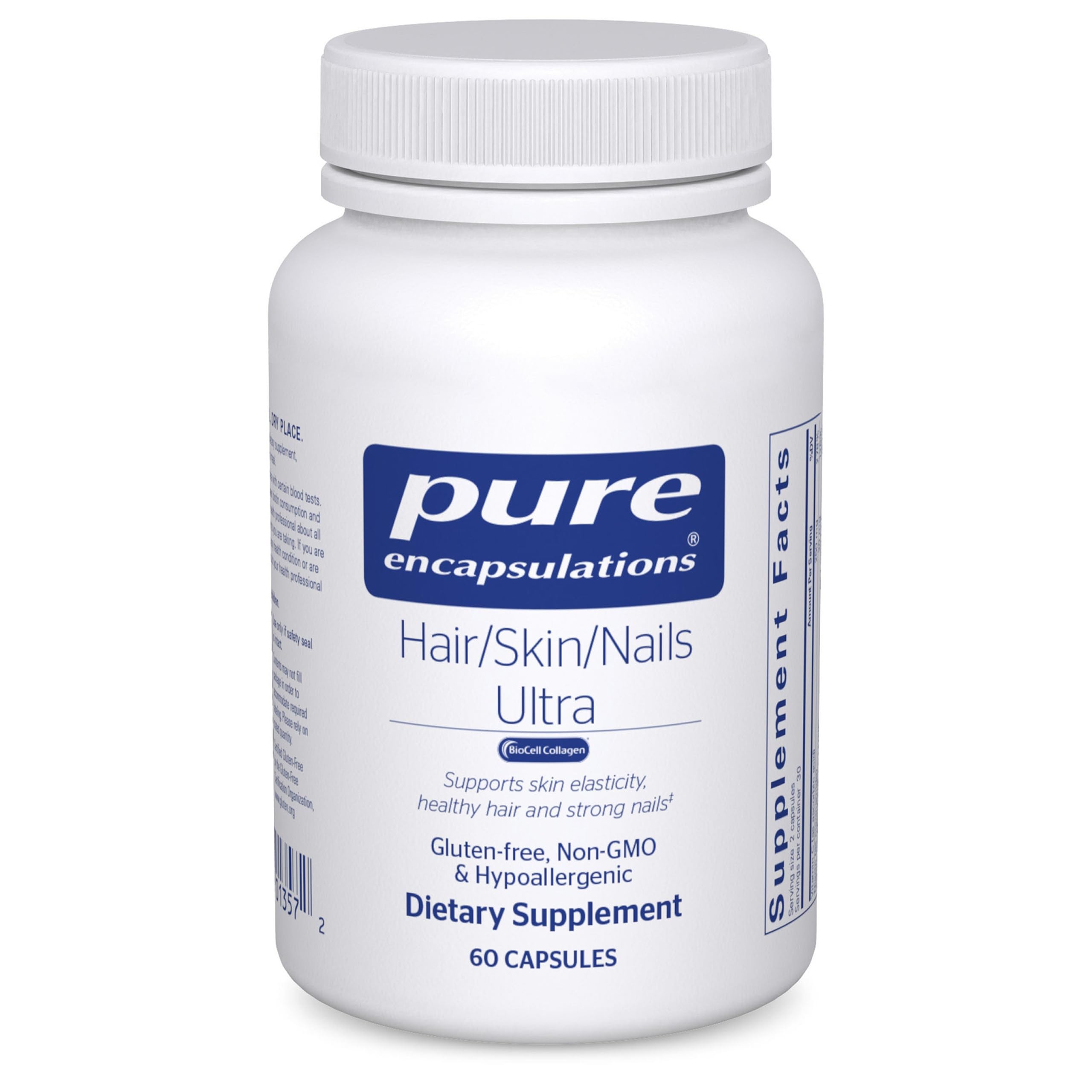 Pure Encapsulations bottle showing the Hair/Skin/Nails supplement for overall beauty support.