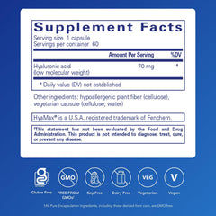 Pure Encapsulations Hyaluronic Acid capsules close-up highlighting bioavailable formula.