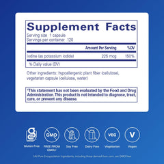 Pure Encapsulations Iodine bottle label highlighting premium potassium iodide ingredients.