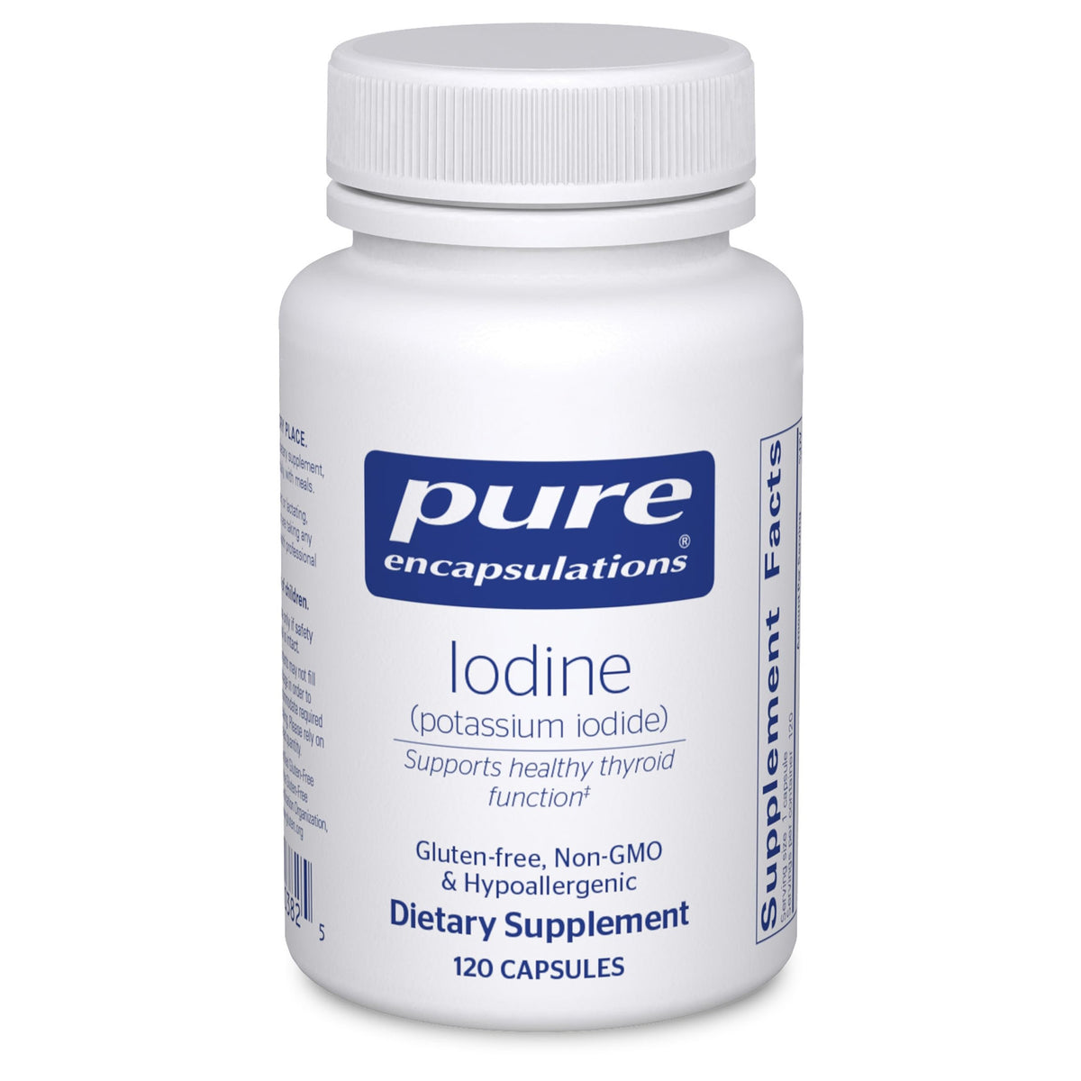 Pure Encapsulations Iodine capsule closeup for thyroid support and cellular metabolism.