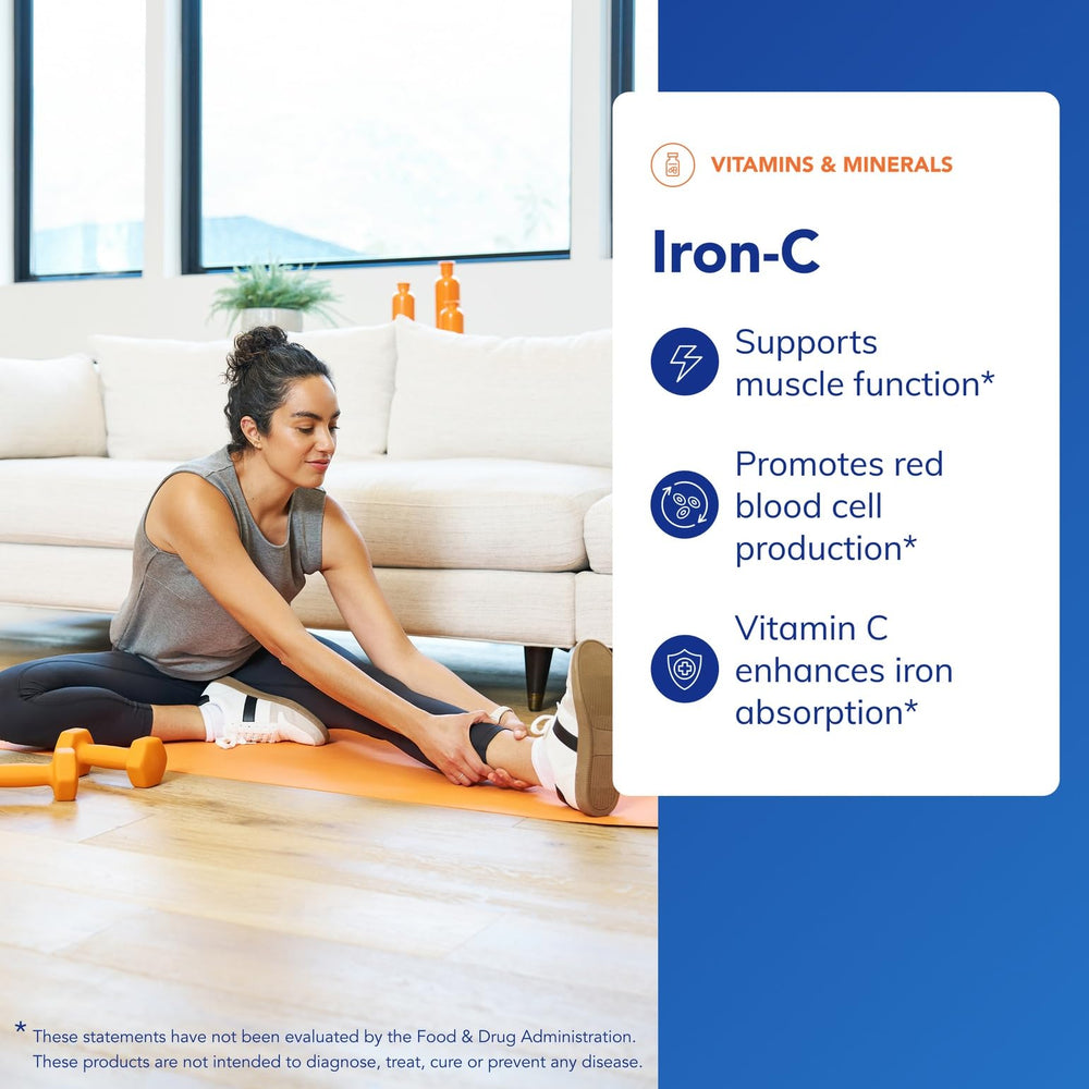Pure Encapsulations Iron-C label detail emphasizing gluten-free and vegan formula