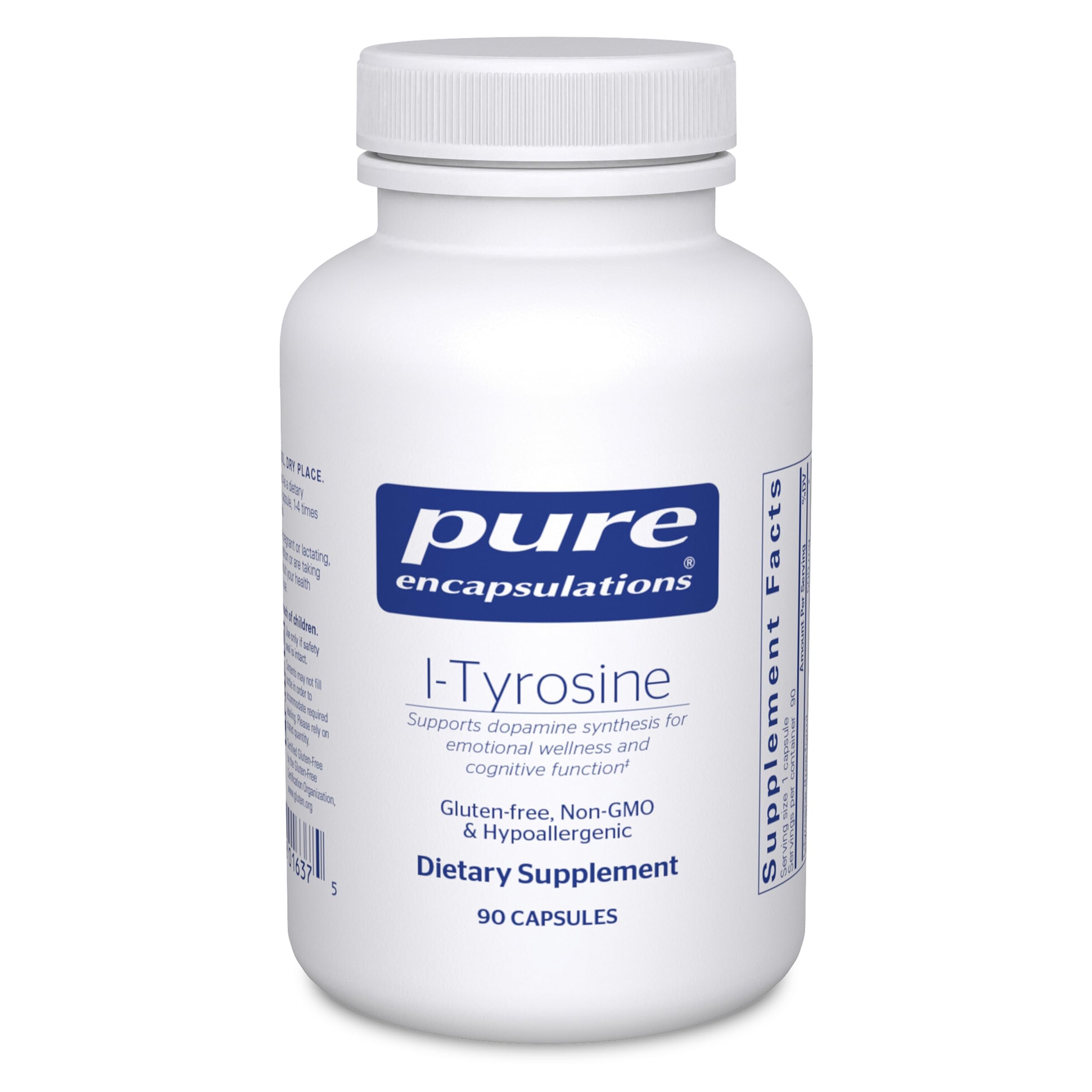Pure Encapsulations L-Tyrosine bottle front for brain-support potential.