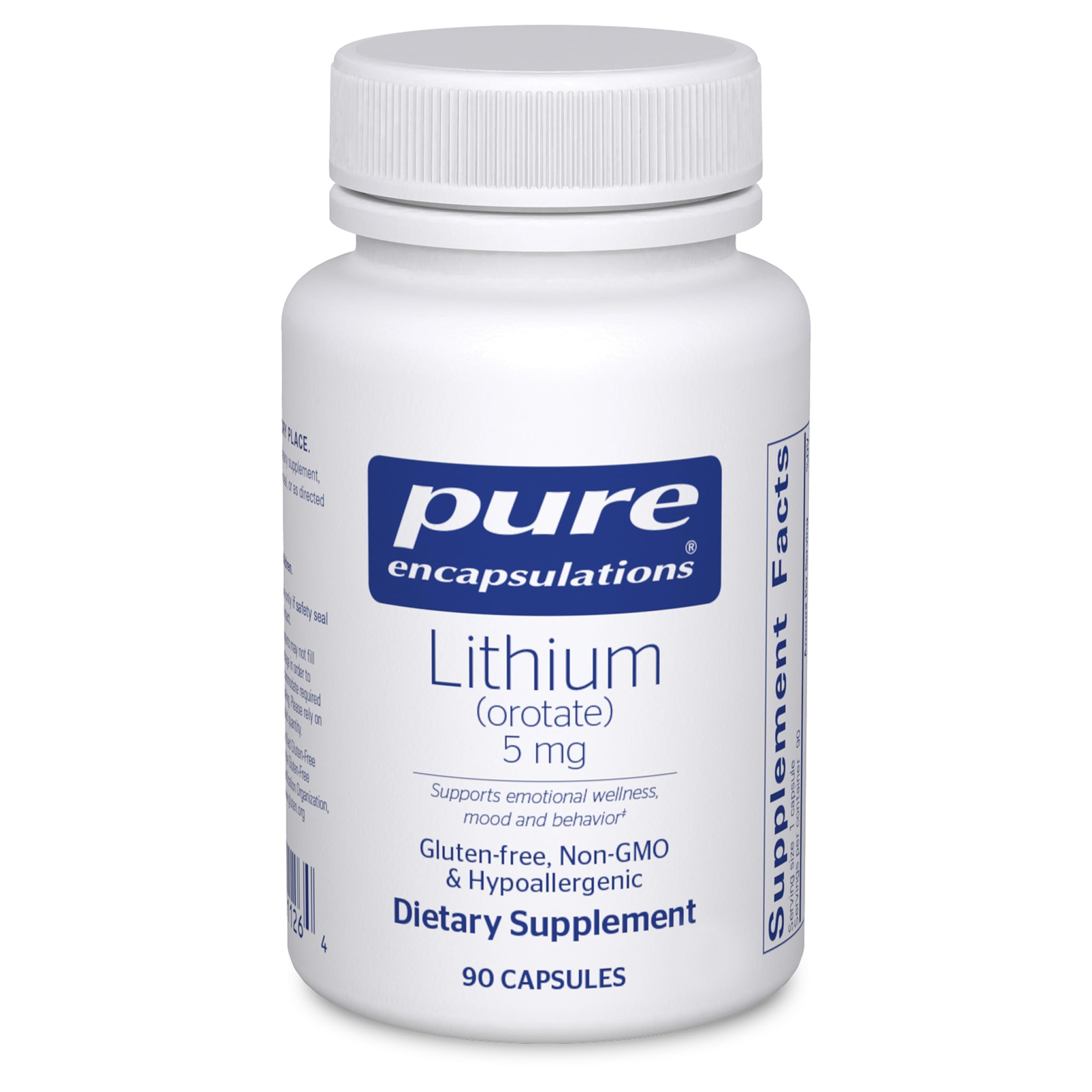Pure Encapsulations Lithium Orotate bottle with 5 mg capsules for daily brain support