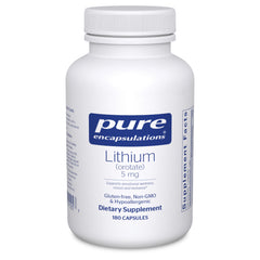 Pure Encapsulations Lithium Orotate 5 mg bottle for daily brain support.