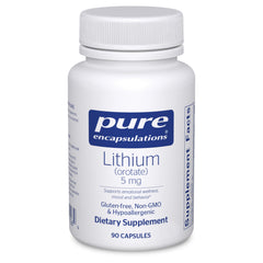 Pure Encapsulations Lithium Orotate bottle with 5 mg capsules for daily brain support