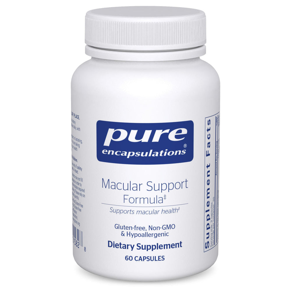 Pure Encapsulations Macular Support bottle supports retinal health for daily eye wellness.