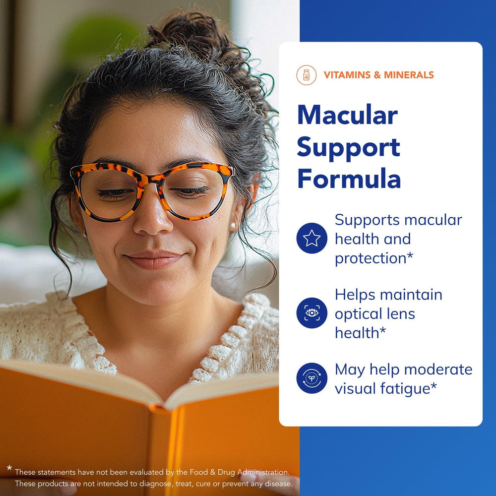 Close-up of Pure Encapsulations Macular Support label detailing purity and potency