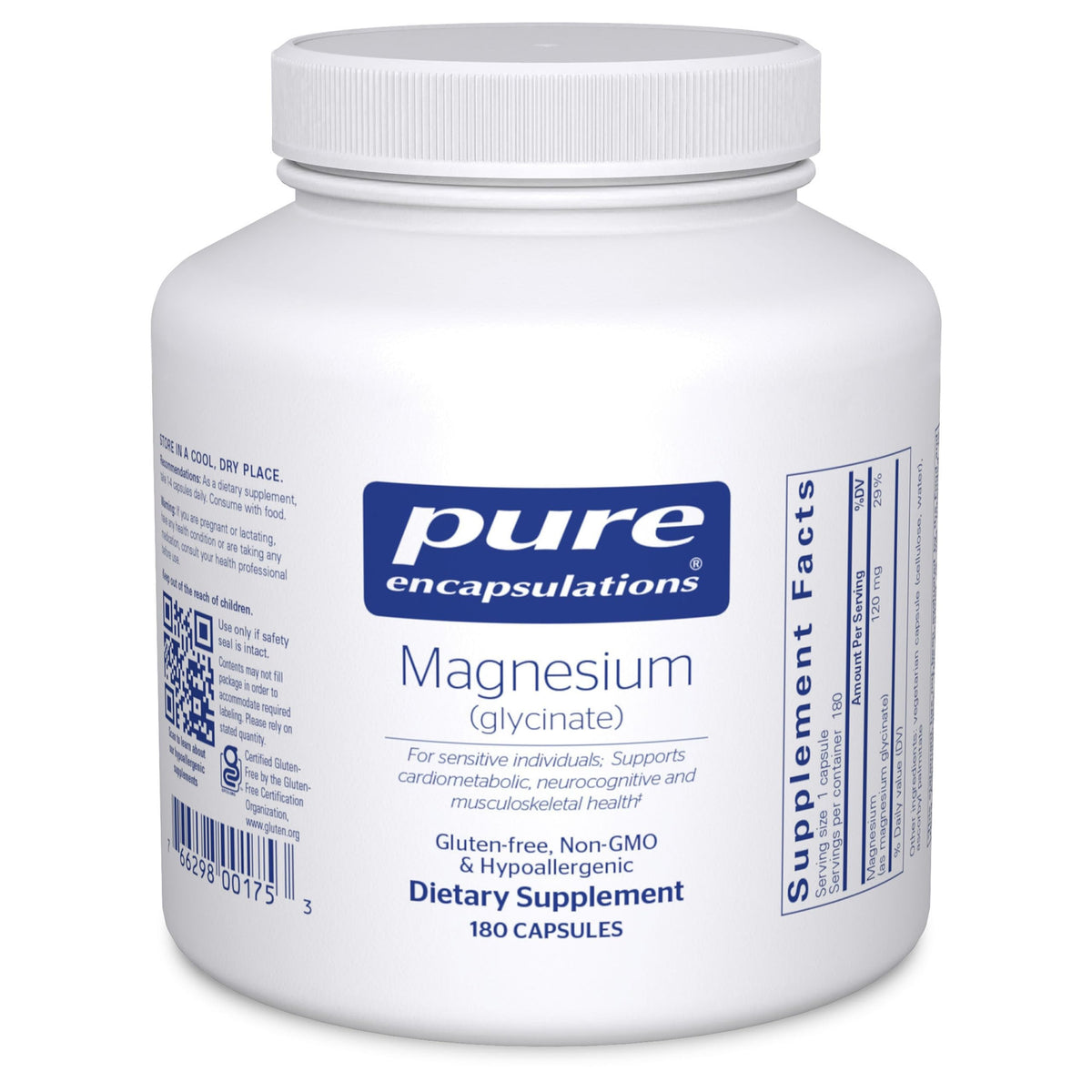 Pure Encapsulations Magnesium Glycinate capsules on table for daily relaxation support.