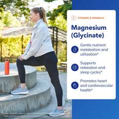 Pure Encapsulations Magnesium Glycinate bottle on a bedside table for daily relaxation.