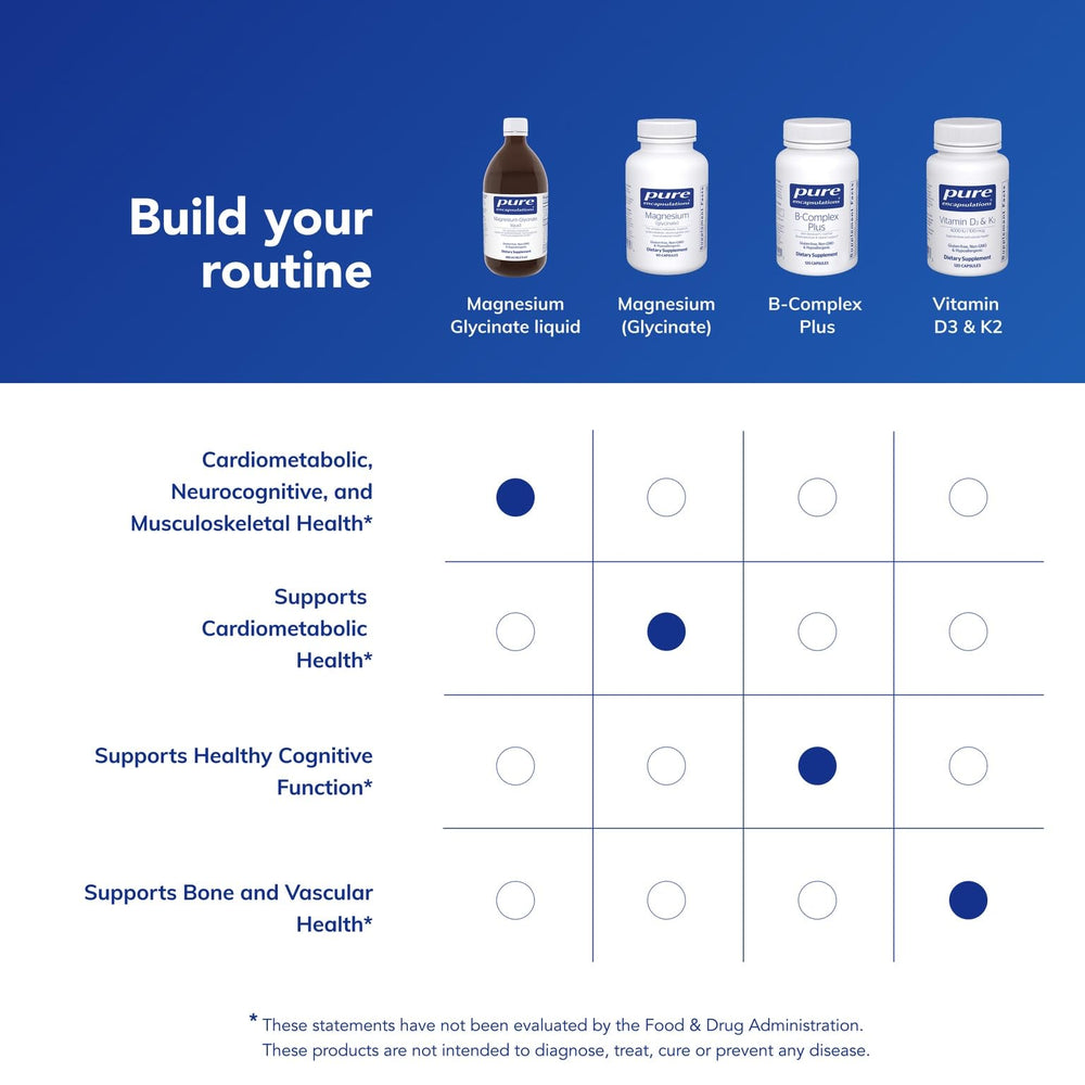 Pure Encapsulations Magnesium Glycinate Liquid bottle featuring Non-GMO and allergen-free seals.