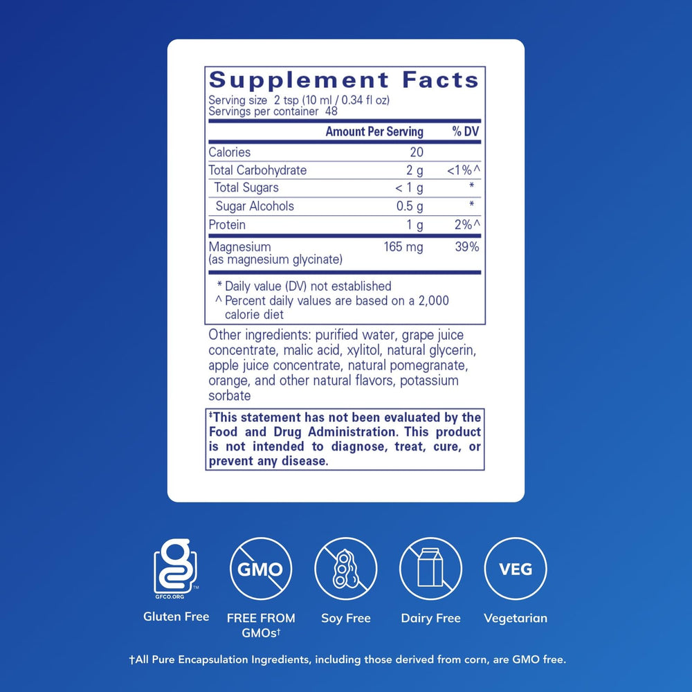 Pure Encapsulations Magnesium Glycinate Liquid being poured for easy daily use.