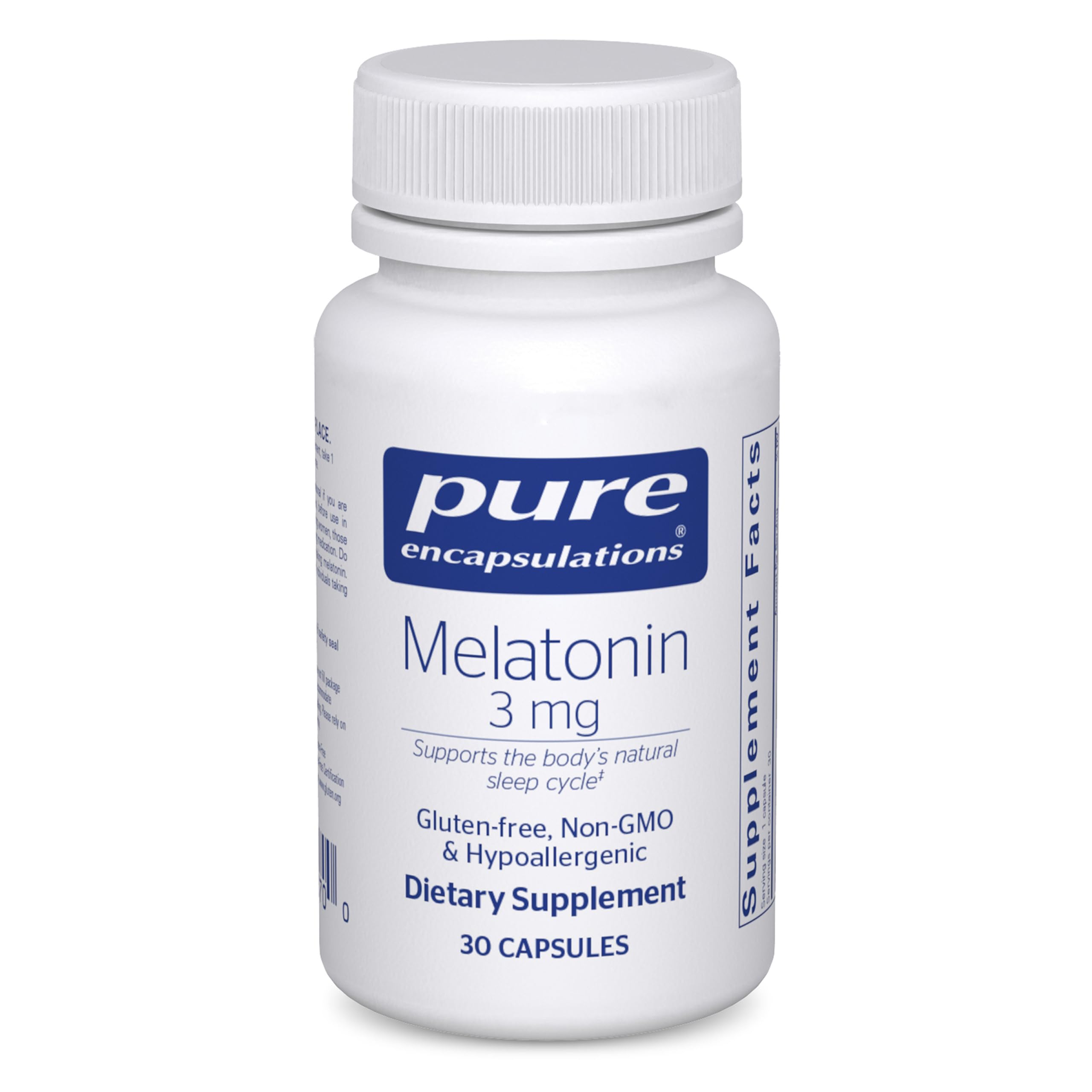 Pure Encapsulations Melatonin 3 mg bottle supports the natural sleep cycle.