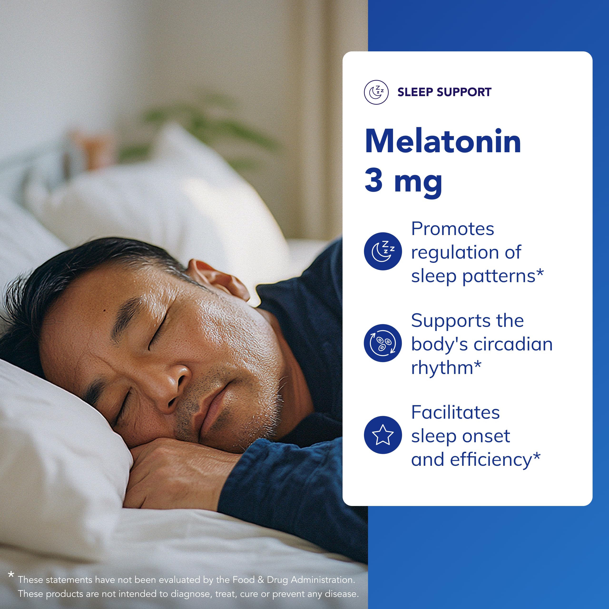 Melatonin 3 mg label front highlighting quality and clean ingredients