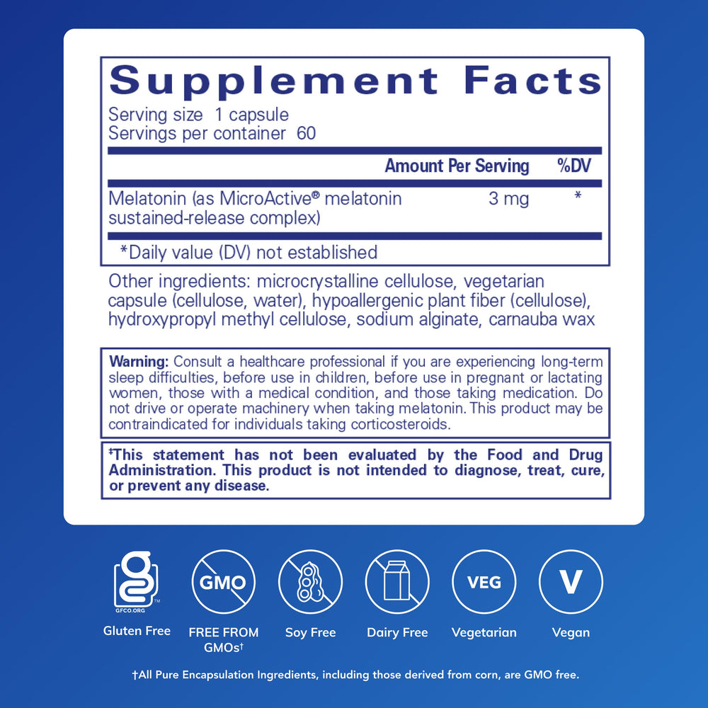 Pure Encapsulations Melatonin-SR capsules close-up showing extended-release texture.