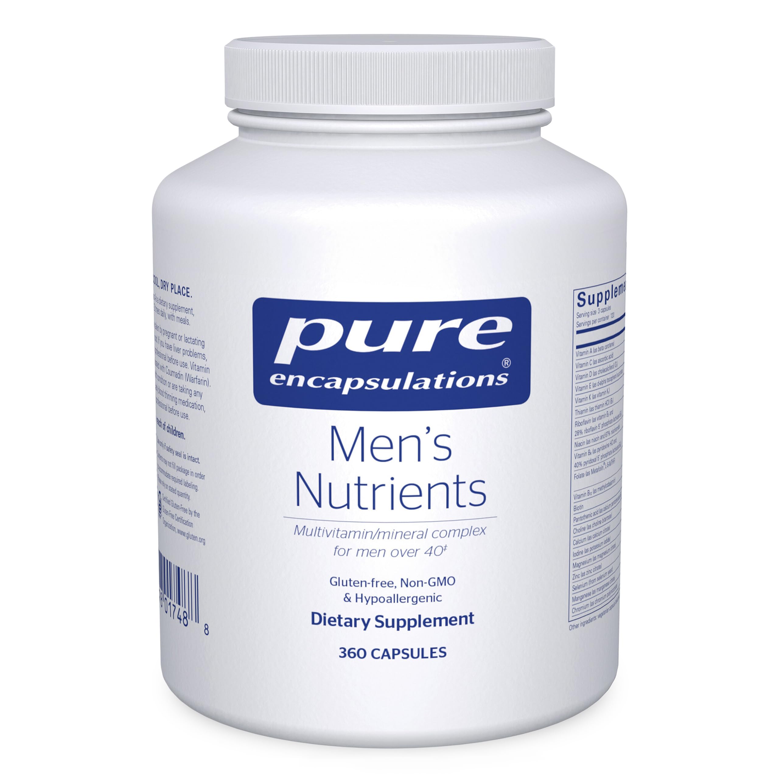 Pure Encapsulations Men's Nutrients bottle front for energy and daily vitality
