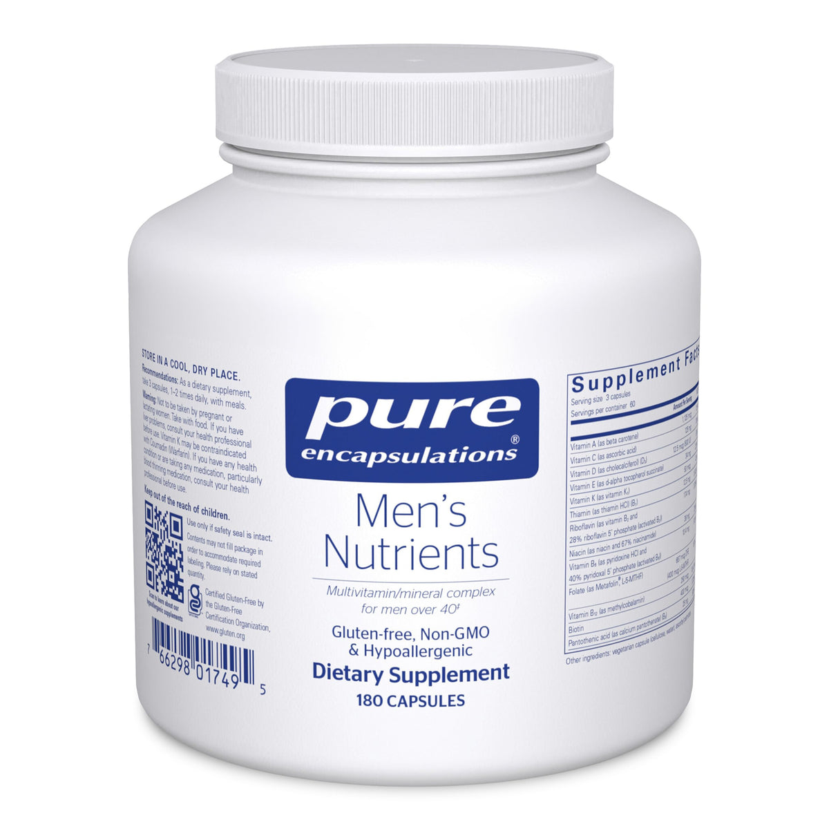 Pure Encapsulations Men's Nutrients bottle shown for daily energy and overall male health
