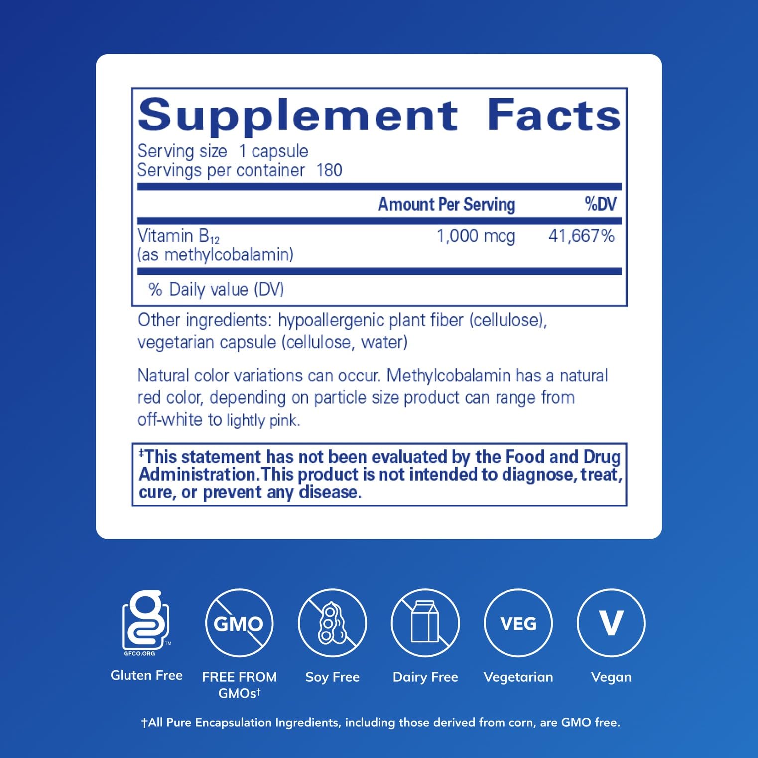 Pure Encapsulations Methylcobalamin capsules close-up highlighting high-potency B12