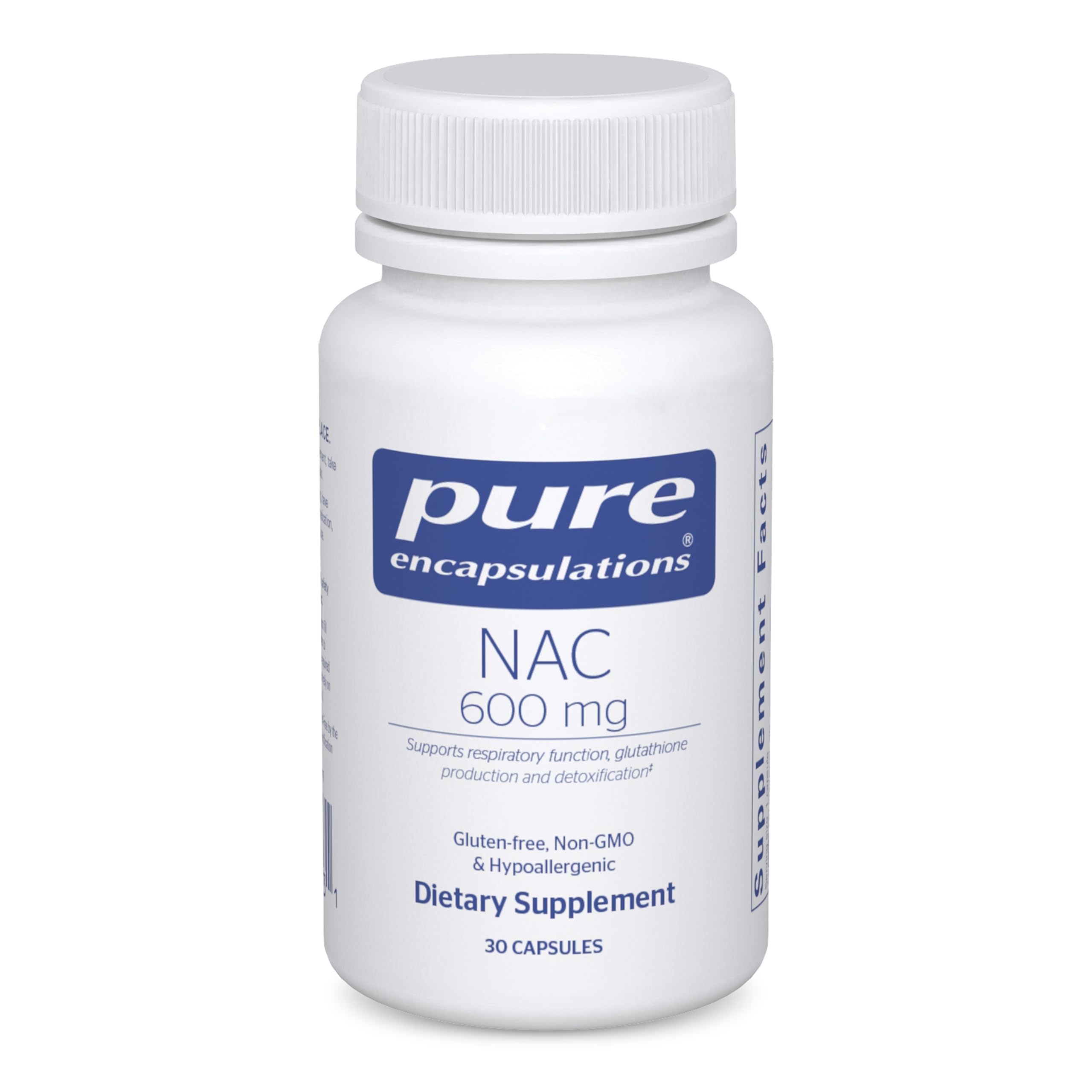 Pure Encapsulations NAC 600 mg bottle for daily lung and immune support.