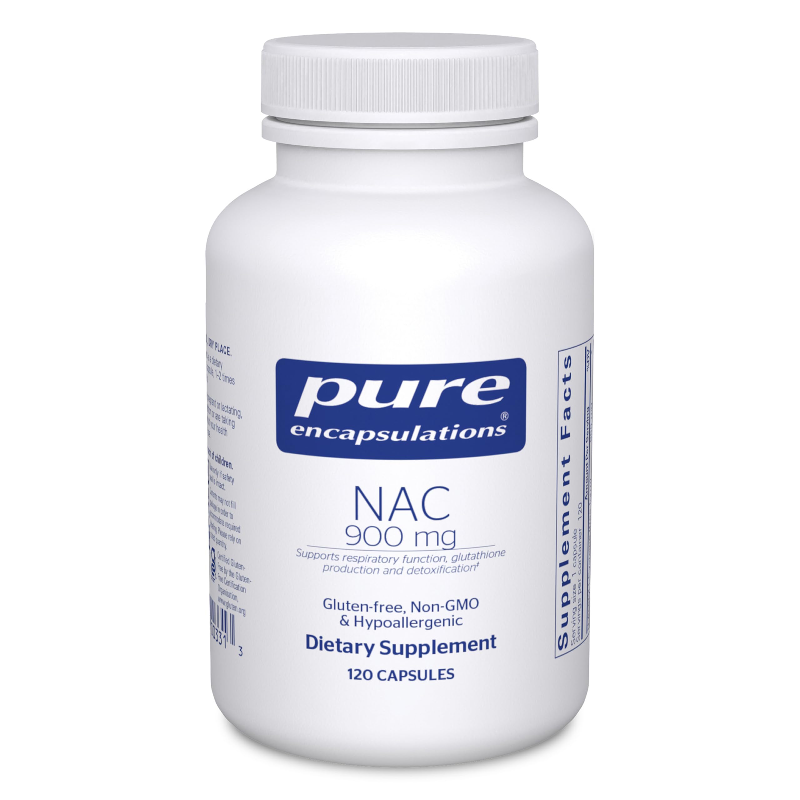 Pure Encapsulations NAC 900 mg bottle front view highlighting respiratory support potential