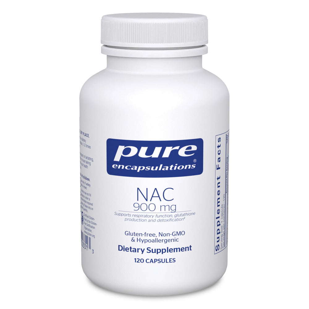 Pure Encapsulations NAC 900 mg bottle front view highlighting respiratory support potential