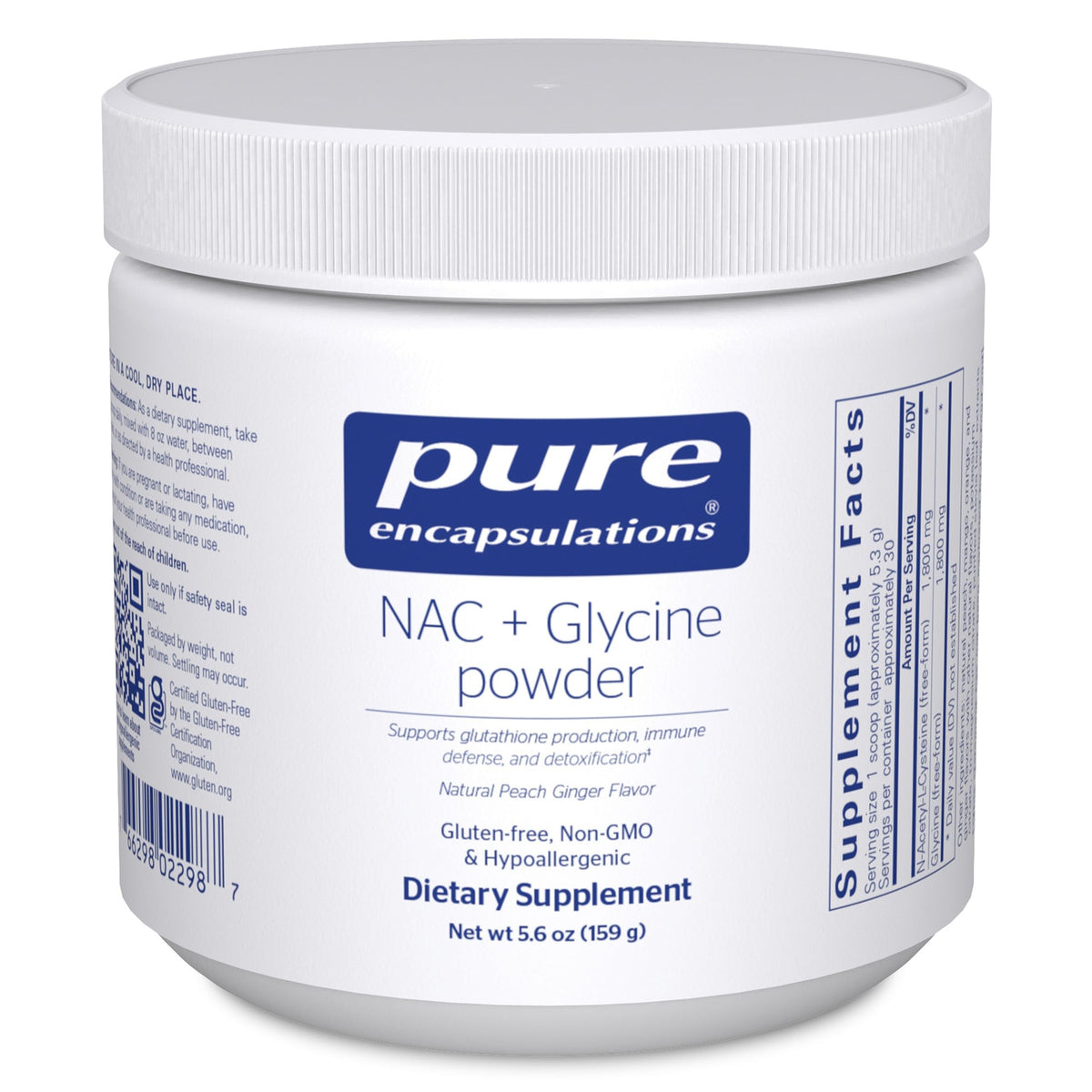 Pure Encapsulations NAC + Glycine powder bottle for daily immune support and detox help.