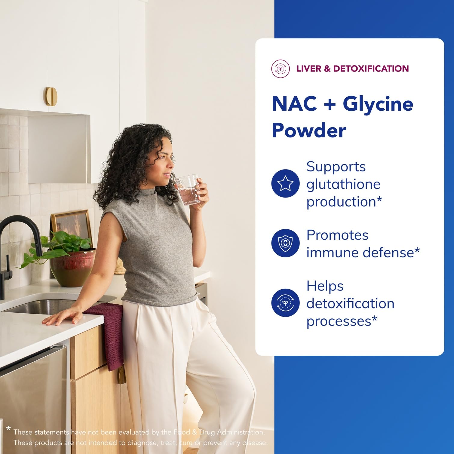 Pure Encapsulations NAC + Glycine powder poured into water for peach-ginger flavor.