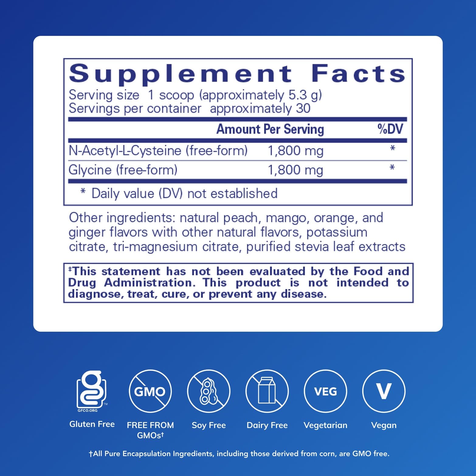 Pure Encapsulations NAC + Glycine powder scoop for easy daily dosing.
