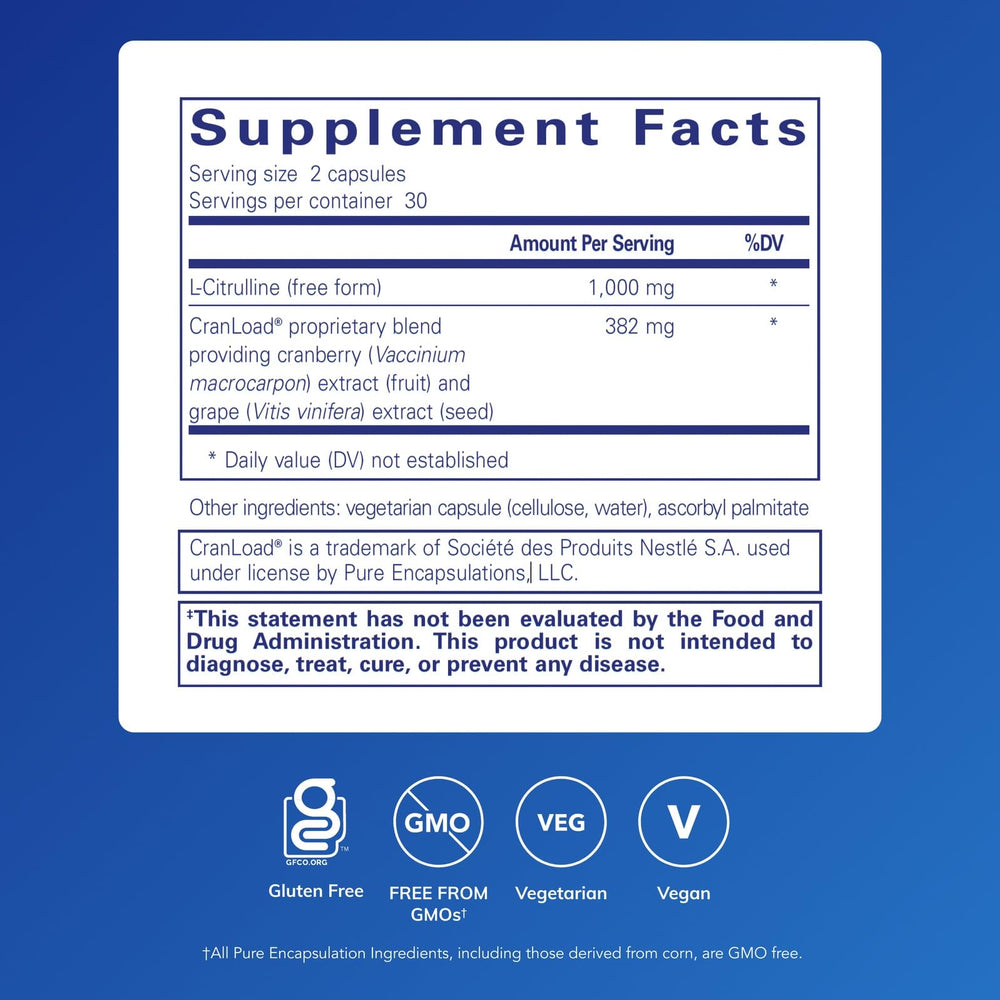 Nitric Oxide Ultra capsules close-up showing L-Citrulline and cranberry extract